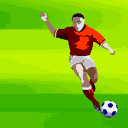 Футболист, попадающий мячом в объектив камеры (или экран телефона)
