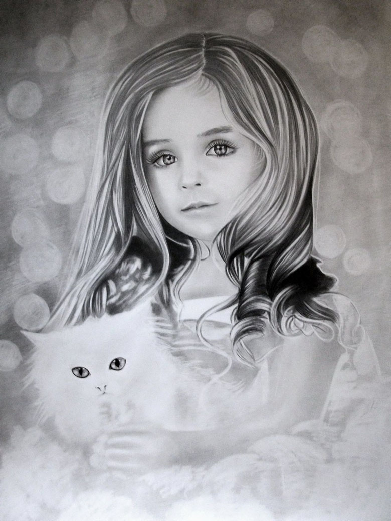 Рисунок девочки с котом