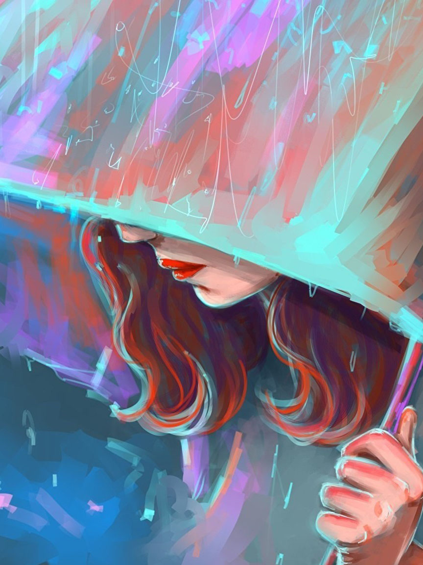 Лицо девушки из под зонта