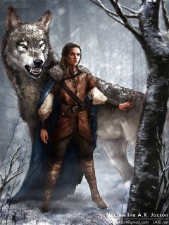 Девушка под защитой огромного волка