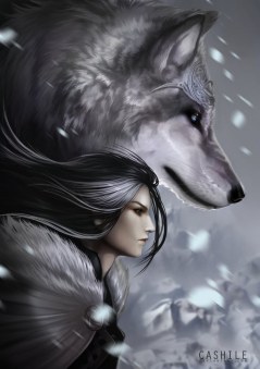 Взгляд девушка и волка в профиль