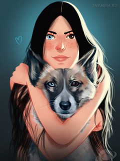 Девушка и пёс с гетерохромией