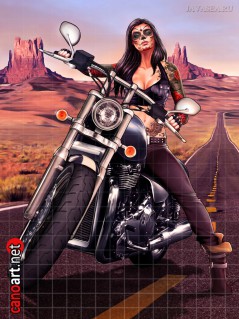 Татуированная девушка на мотоцикле