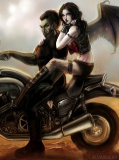 Демон и демоница на мотоцикле