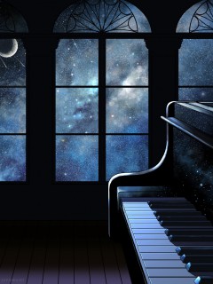 Пианино и космос за окном