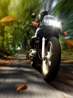 Мотоциклист, скорость, зелёный туннель