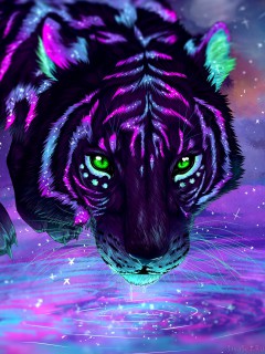 Неоновый тигр у воды