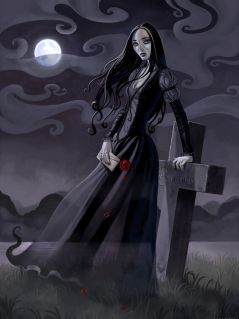 Вдова на могиле в ночи
