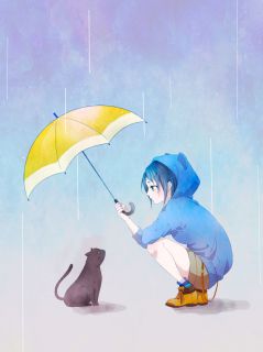 Девочка, кот и зонт