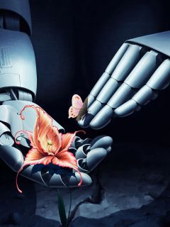 Робот, цветок, бабочка