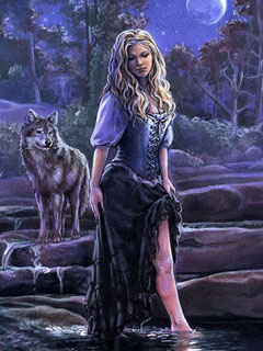 Девушка у пруда и волк