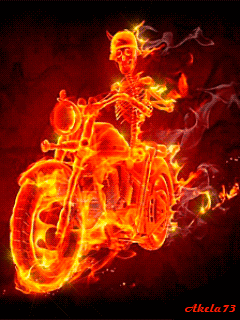 Пламенный байкер-скелет