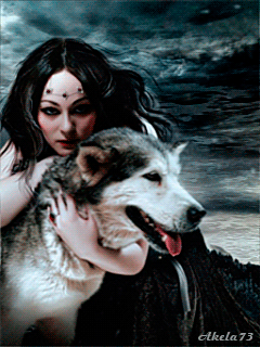 Девушка обнимающая волка