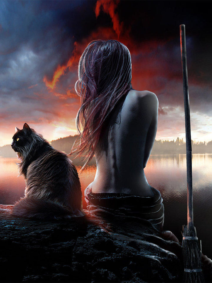 Ведьма и кот у озера