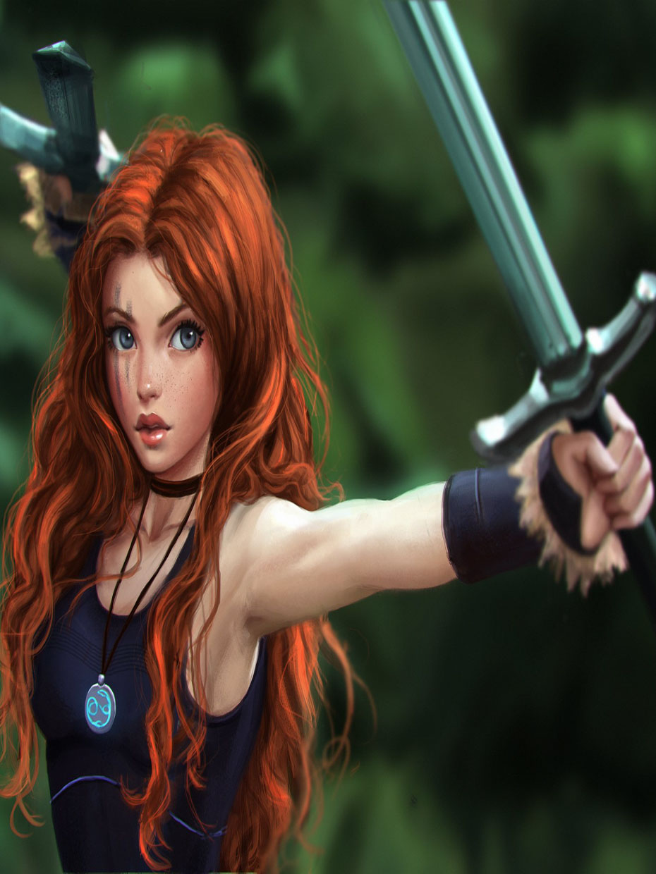 Рыжая воительница с мечами