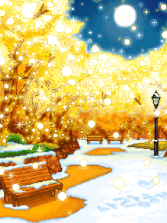 анимация Снег в золотом парке