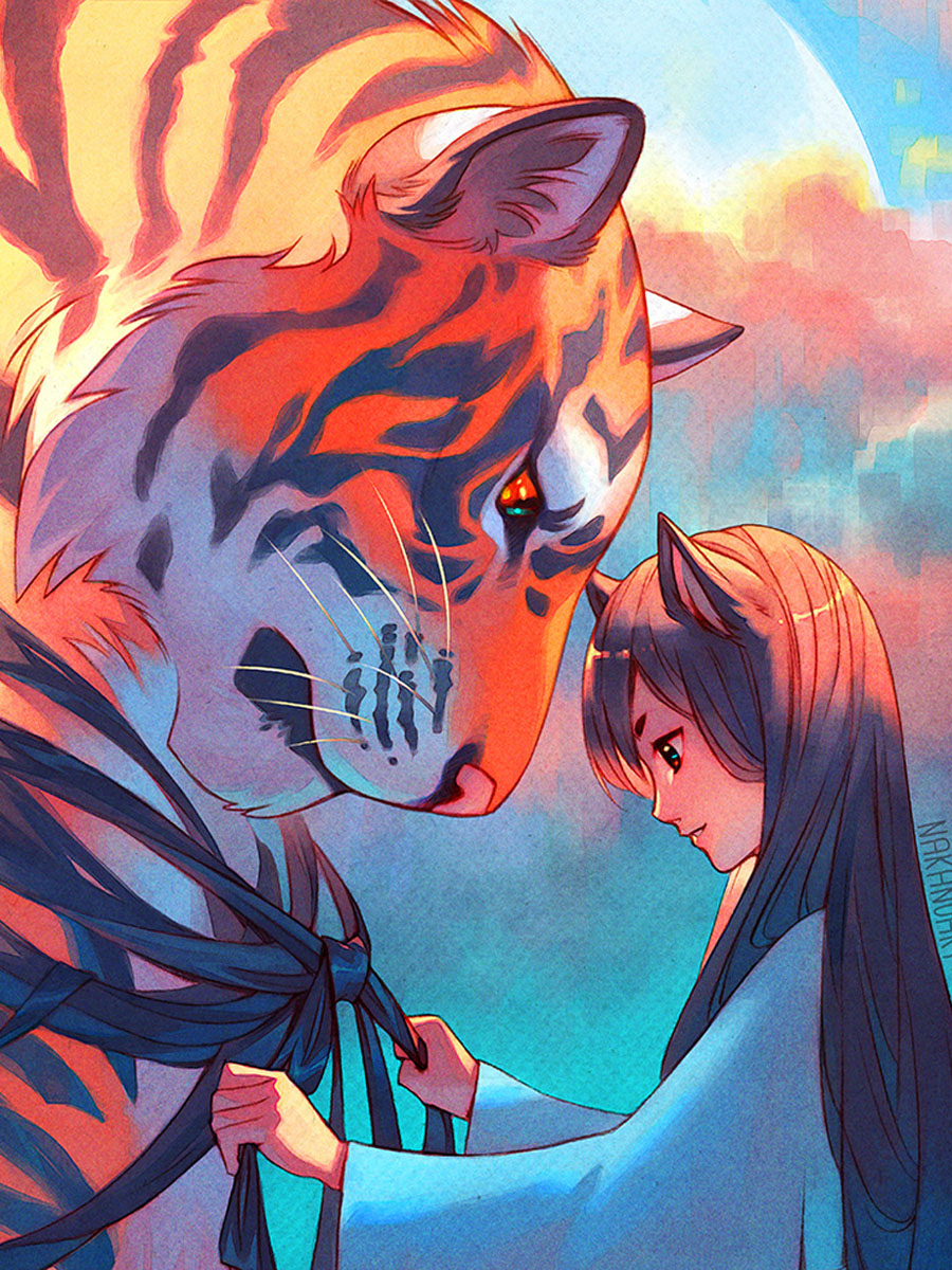 Девочка-кошка и тигр