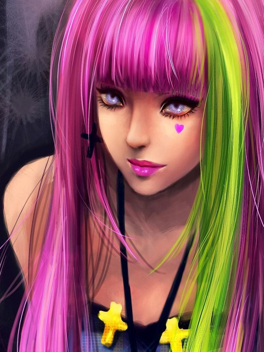Девушка с розовыми волосами арт