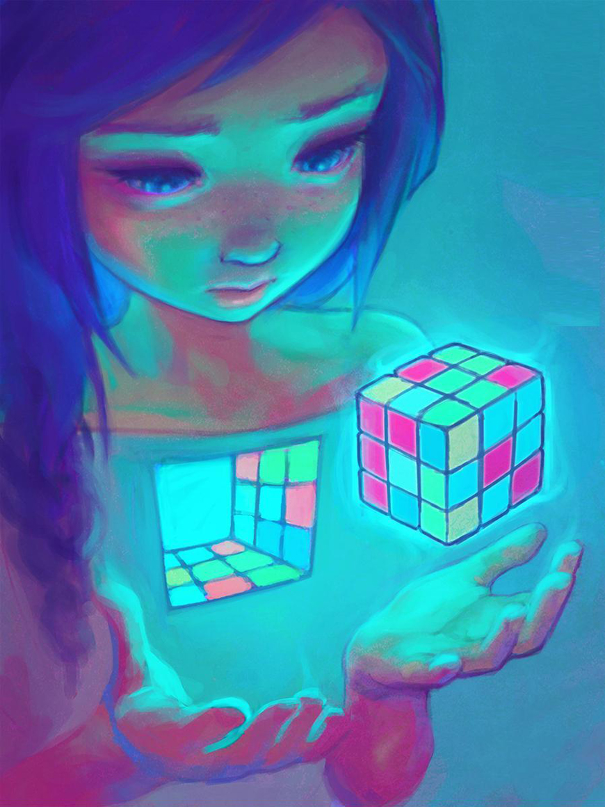Девочка и проекция кубиков