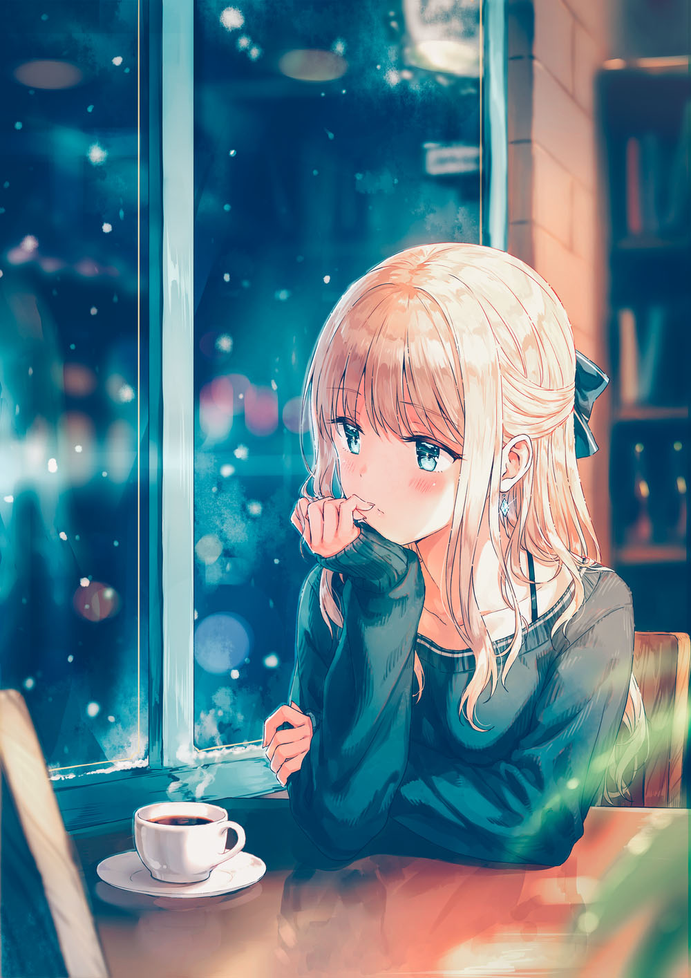Скучающая девочка в кафе
