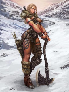 Сексуальная воительница в горах