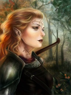 Эльфийка – лучница в осеннем лесу