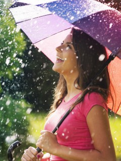 Радостная девушка под дождём