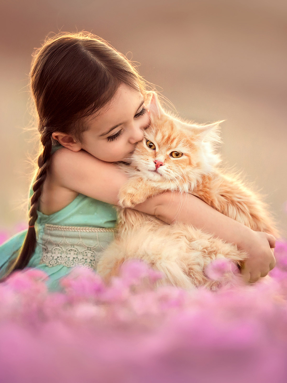 Самая добра картинка. Девочка с котятами. Кошка девочка. Котёнок-ребёнок. Дети с животными.