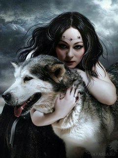 Женщина, обнимающая волка