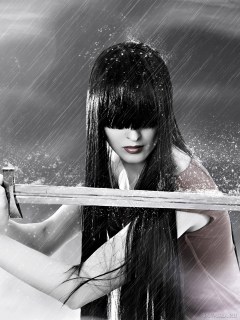 Девушка с мечем в дождь