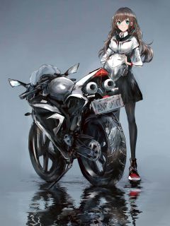 Аниме девушка и мотоцикл