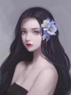 Милая девушка с цветком в волосах