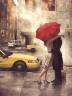 Поцелуй под зонтом у такси