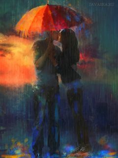 Поцелуй в дождь под зонтом