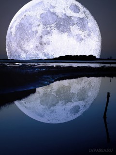 Огромная Луна над прудом