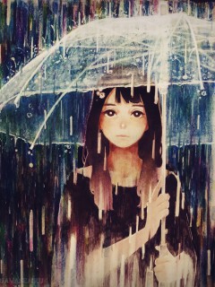 Грустная девочка под дождём