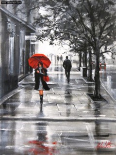 С красным зонтом в сером городе