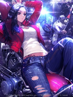 Девушка в рваных джинсах на мотоцикле (аниме)