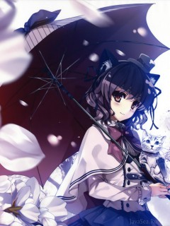 Девочка с котиком и большим зонтом