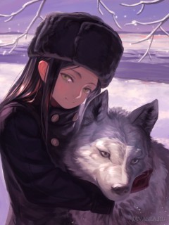 Девочка в меховой шапке и волк