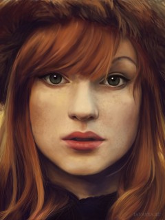 Рыжая девушка в меховой шапке (арт)