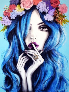 Рисунок девушки с синими волосами