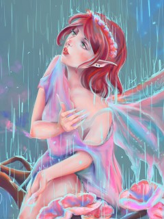 Печальная фея под дождем
