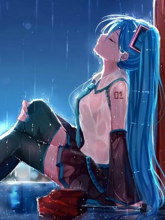 Аниме девушка наслаждающаяся дождем