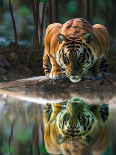 Арт. Опасный тигр у воды