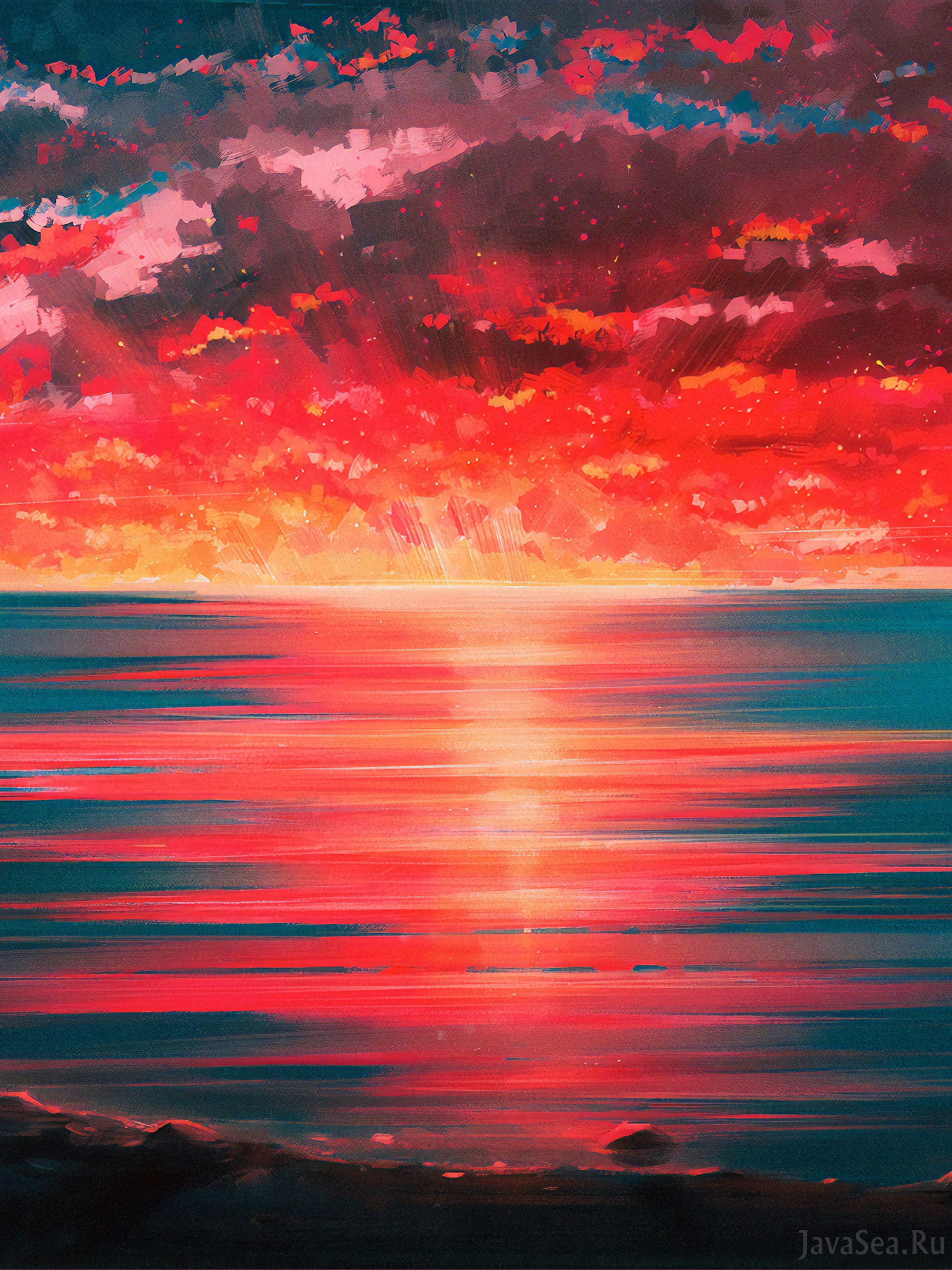 Пейзаж «Закат над морем»: пишем мастихином без разбавителей