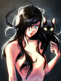 Девушка и мистический черный кот