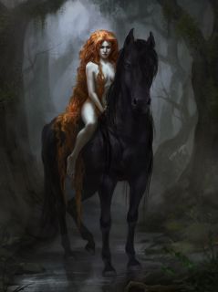 Варварка в темном лесу на коне