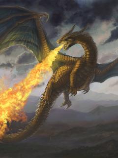 Летящий дракон, извергающий пламя