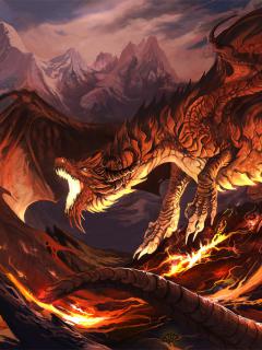 Разъяренный дракон у подножья гор